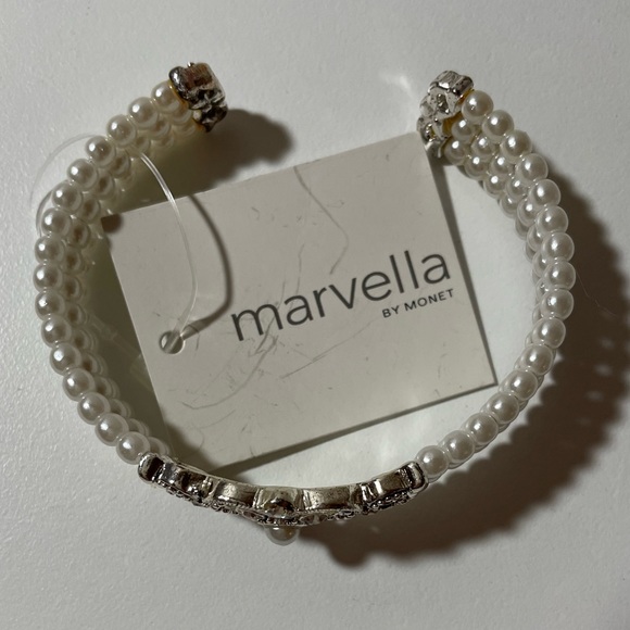Marvella by Monet faux pearl rhinestone bracelet - Picture 3 of 3